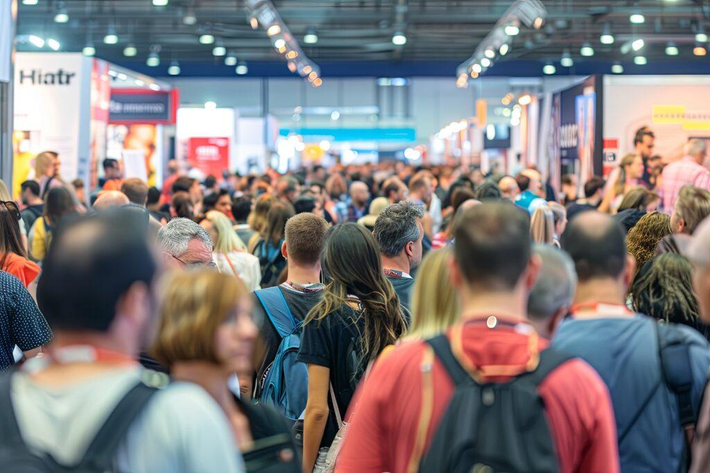 Voller Messegang mit vielen Besuchern | LED-Messestand